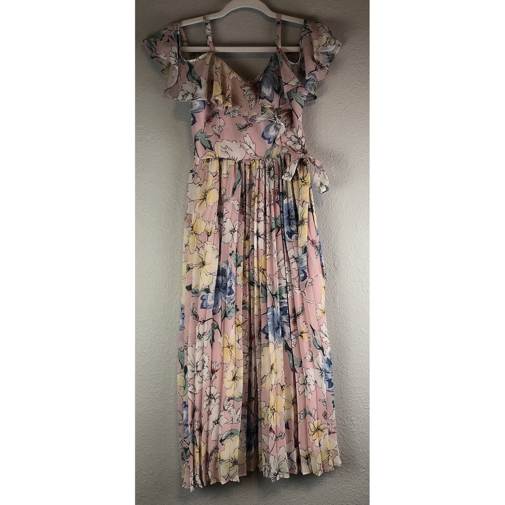 Rare Editions Womens Size 12 Cold-Shoulder Floral Pleated Long Maxi Dress‎ Boho